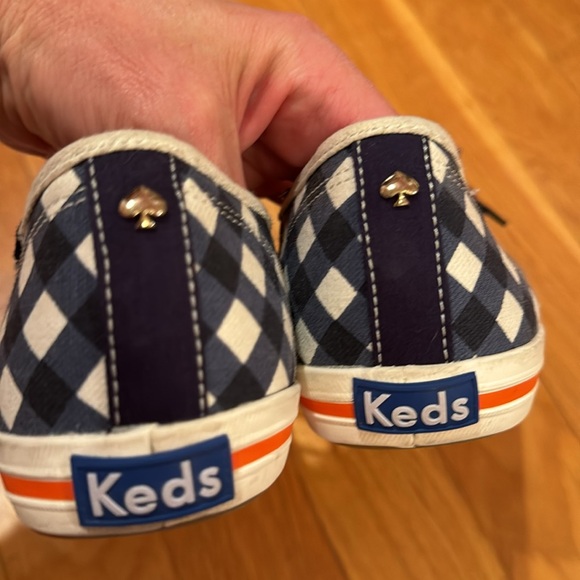 Kate Spade KEDS blue white gingham check checked tennis shoes sneakers 11 coral - Picture 9 of 17